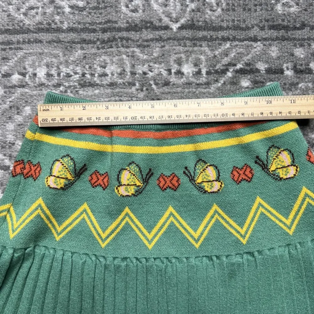 PP Town Butterfly Sweater Knit Pleated Skirt Girls Size 12 Green Yellow Tennis